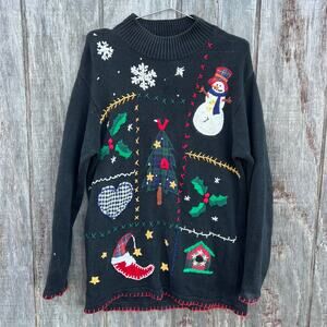 Vintage 90s Victoria Jones Ugly Christmas Sampler Sweater Tunic Mock Neck MEDIUM